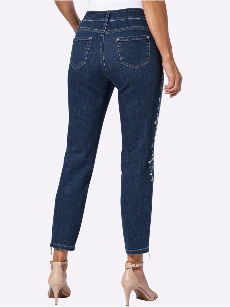 Jean 5 Poches Broderie Et Pierres Brillantes - Taille Standard - Witt Bleu jean - Kiabi