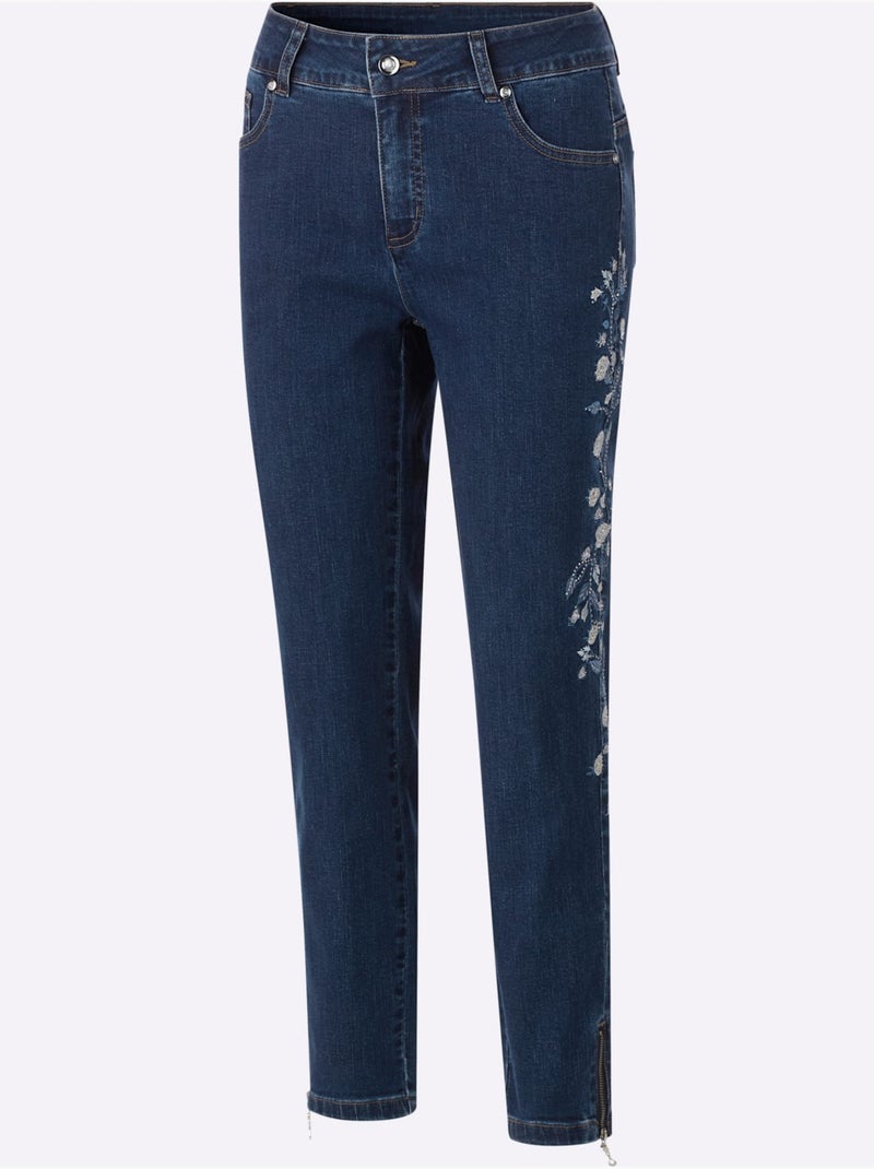 Jean 5 Poches Broderie Et Pierres Brillantes - Taille Standard - Witt Bleu jean - Kiabi