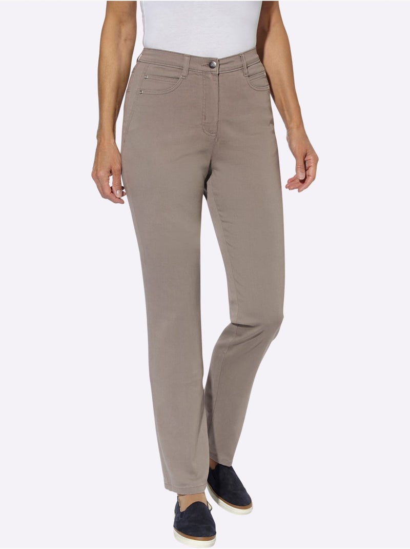 Jean 5 poches ceinture élastique latérale - taille courte - moda vilona Gris taupe - Kiabi