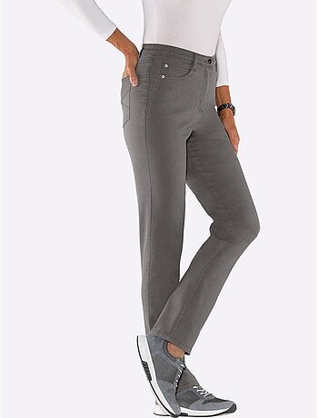 Jean taille haute avec ceinture élastique et poches arrondies - taille standard - moda vilona