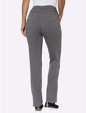 Jean taille haute avec ceinture élastique et poches arrondies - taille standard - moda vilona