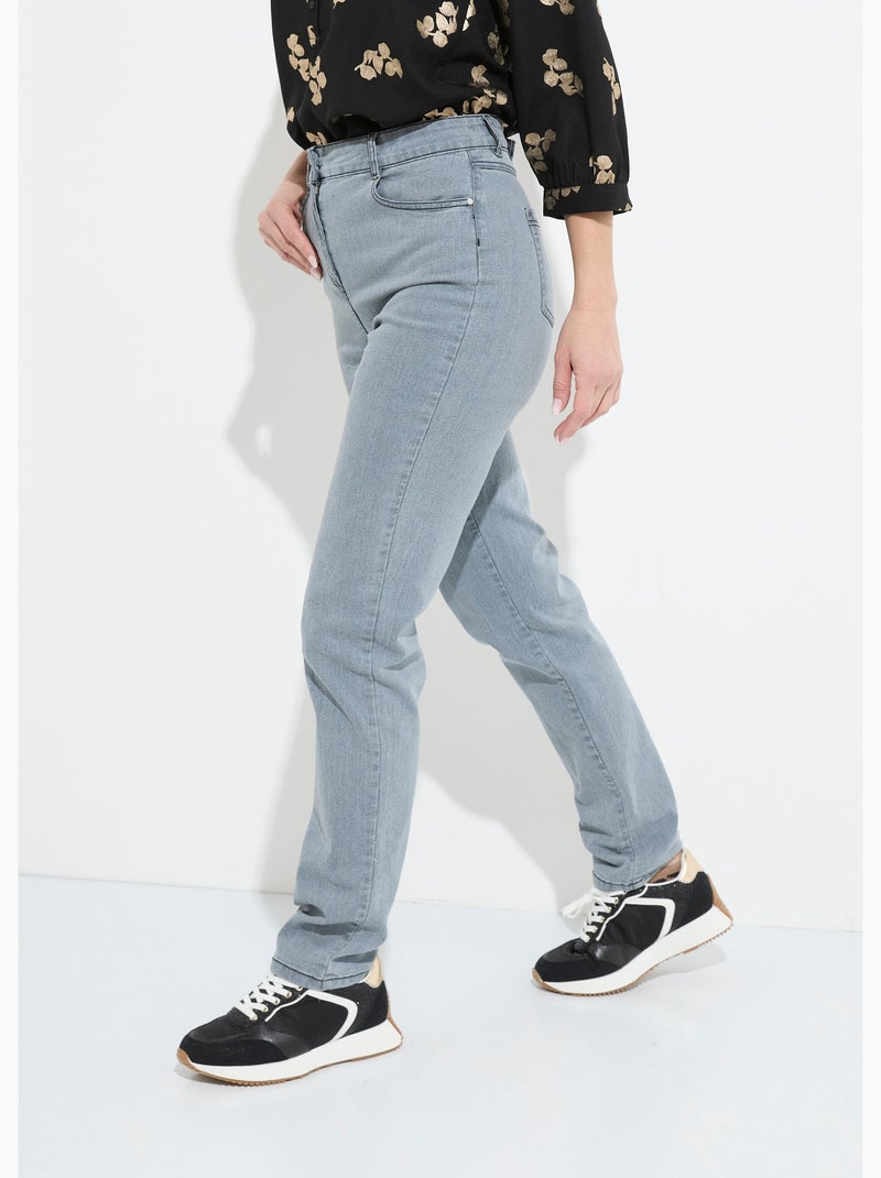 Jean 5 poches ceinture extensible coton stretch - Afibel Gris - Kiabi