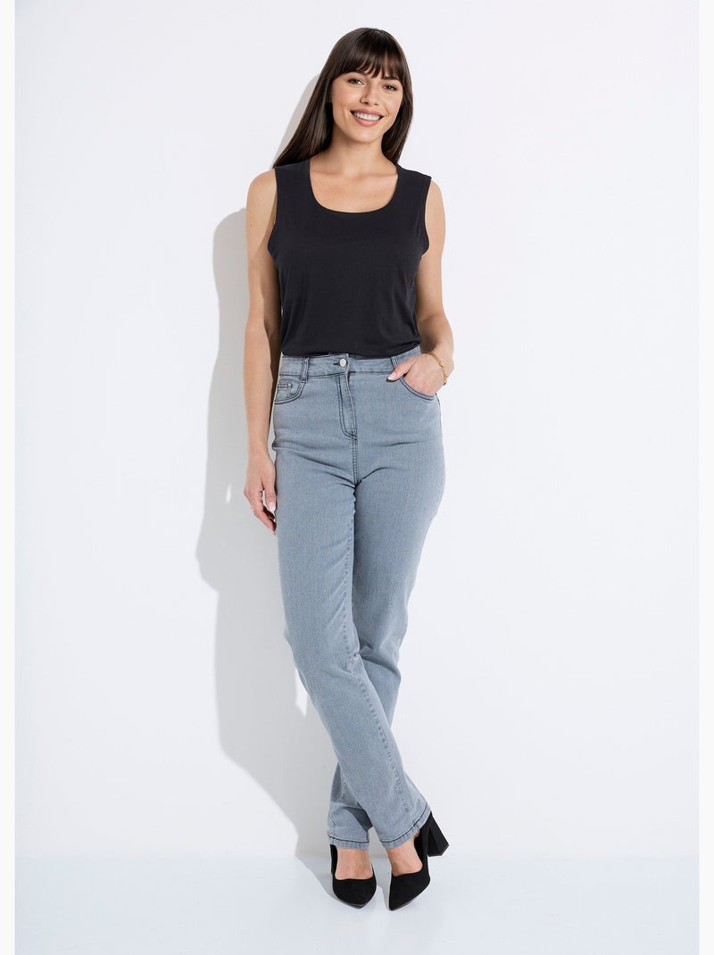 Jean 5 poches ceinture extensible coton stretch - Afibel Gris - Kiabi