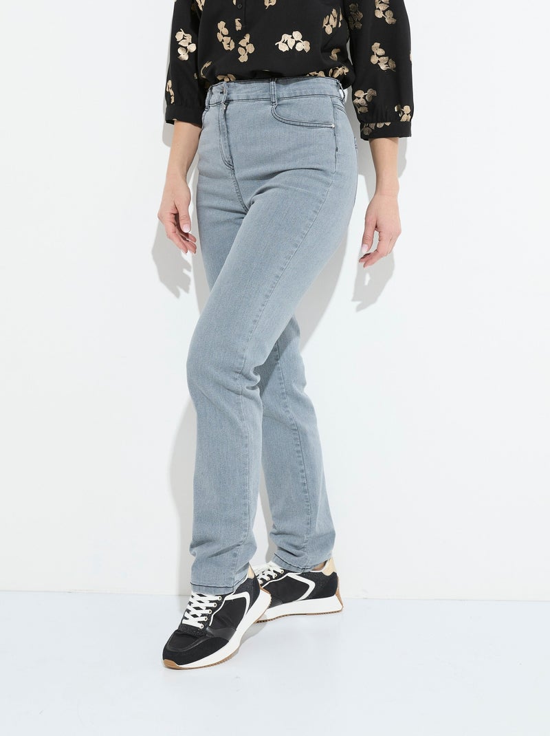 Jean 5 poches ceinture extensible coton stretch Gris - Kiabi