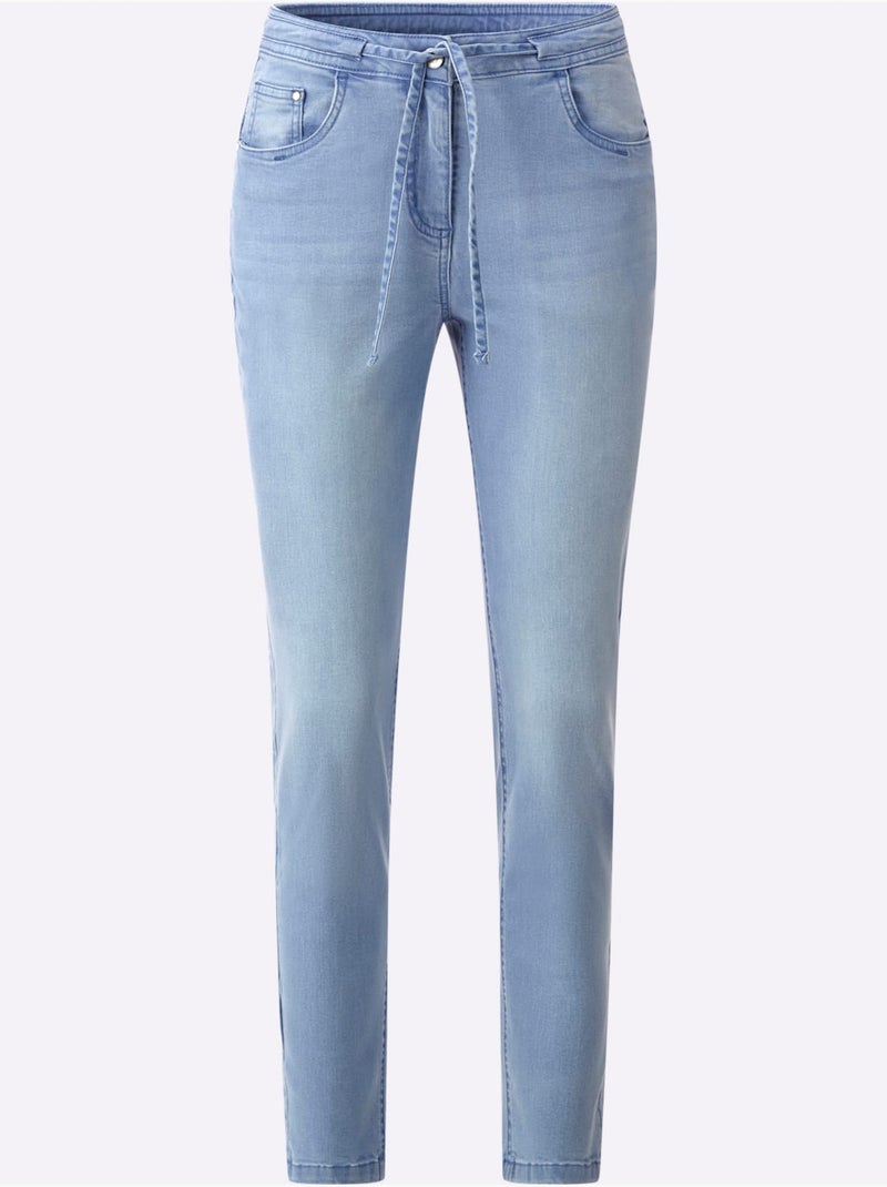 Jean 5 Poches Coulisse Et Lien à Nouer - Taille Standard - Helline Bleu Blanc - Kiabi