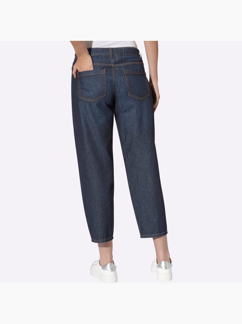 Jean 5 poches coupe barrel - taille standard - helline Bleu foncé - Kiabi
