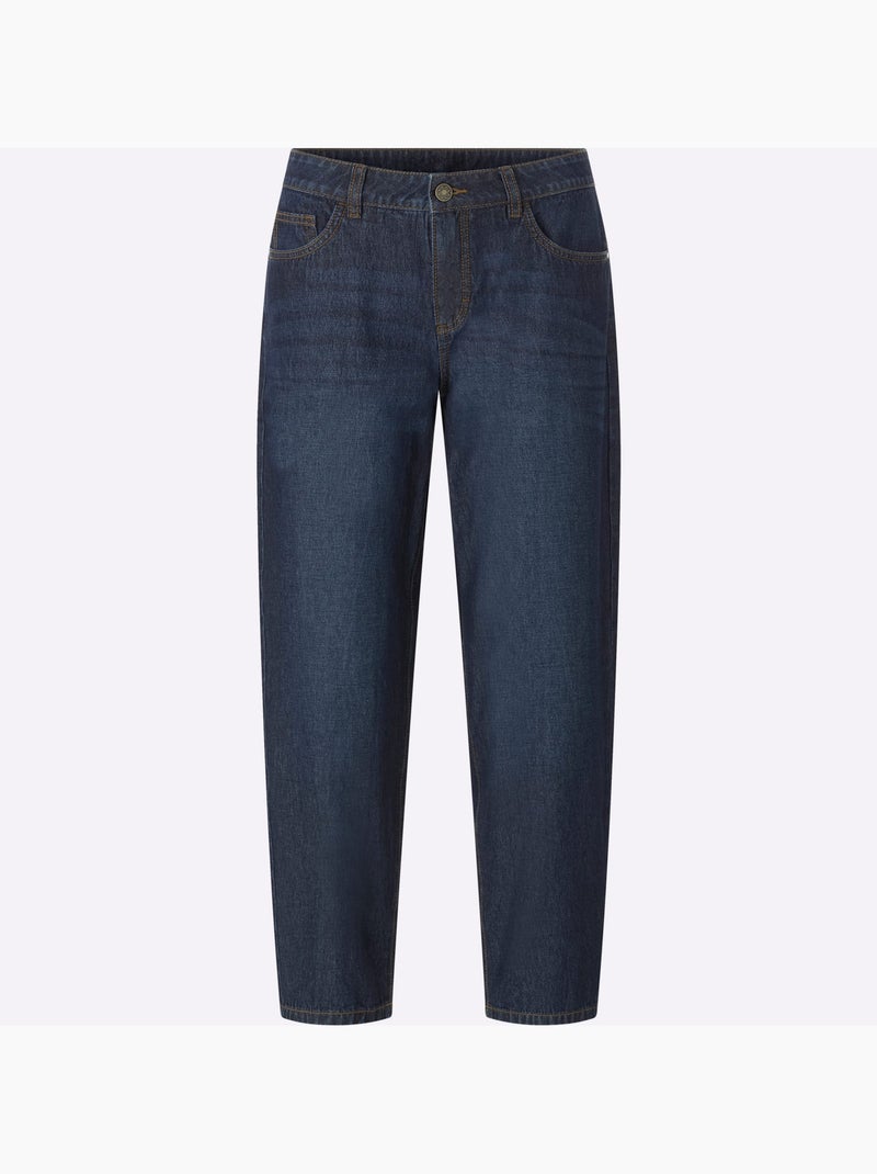 Jean 5 poches coupe barrel - taille standard - helline Bleu foncé - Kiabi