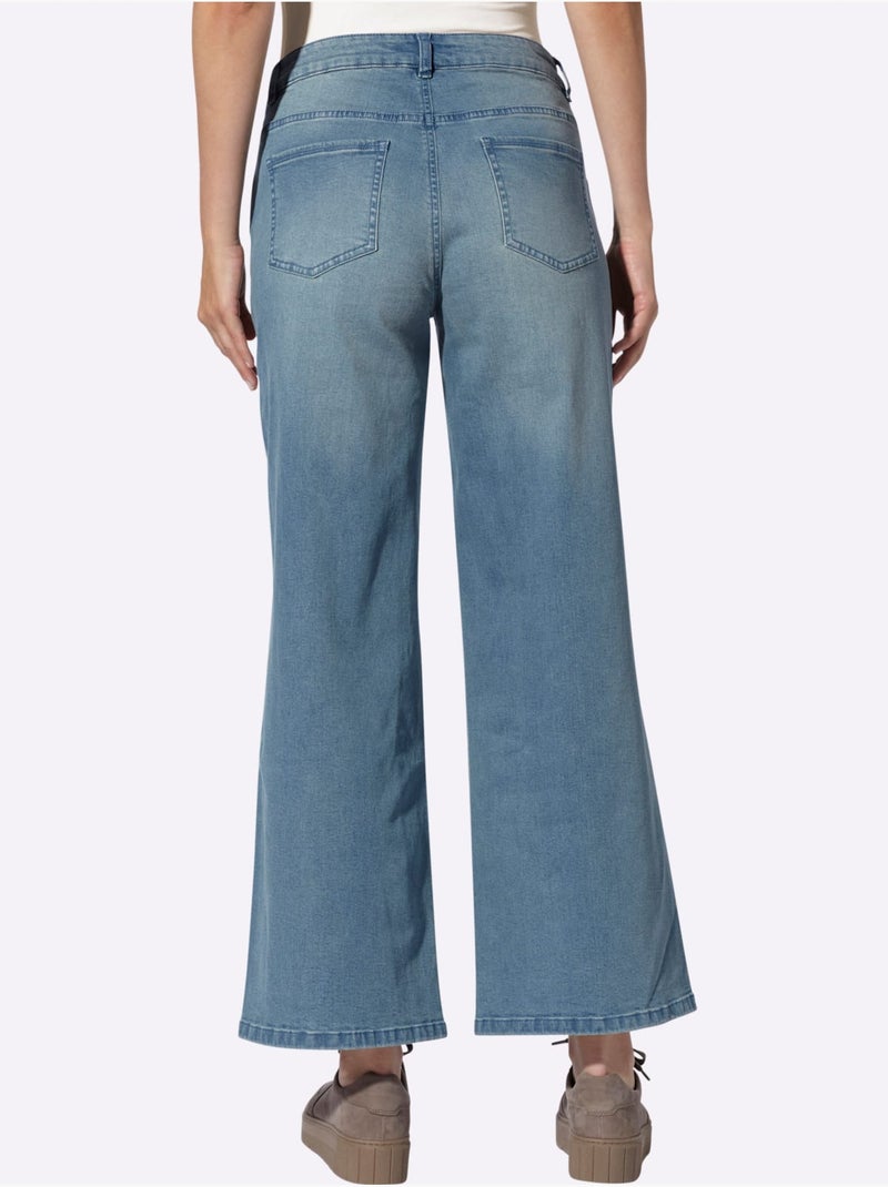 Jean 5 Poches Coupe Parfaite Grâce à L'élasthanne - Taille Standard - Helline Bleu Blanc - Kiabi