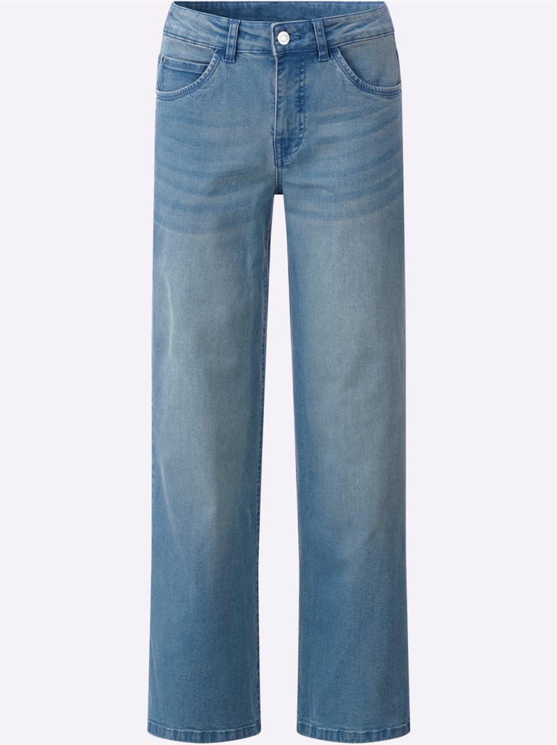 Jean 5 Poches Coupe Parfaite Grâce à L'élasthanne - Taille Standard - Helline Bleu Blanc - Kiabi