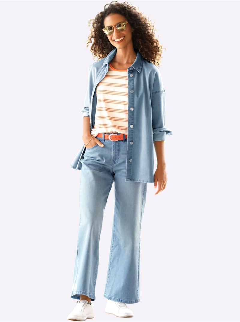 Jean 5 Poches Coupe Parfaite Grâce à L'élasthanne - Taille Standard - Helline Bleu Blanc - Kiabi