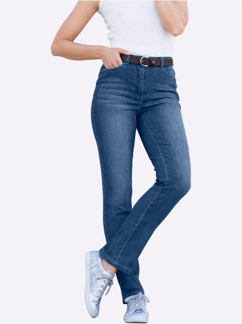 Jean 5 poches en coton avec ceinture à passants et effet délavé - taille courte - witt - Kiabi