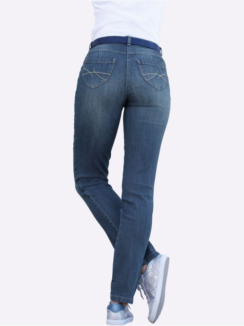 Jean 5 poches en coton avec ceinture à passants et effet délavé - taille courte - witt - Kiabi