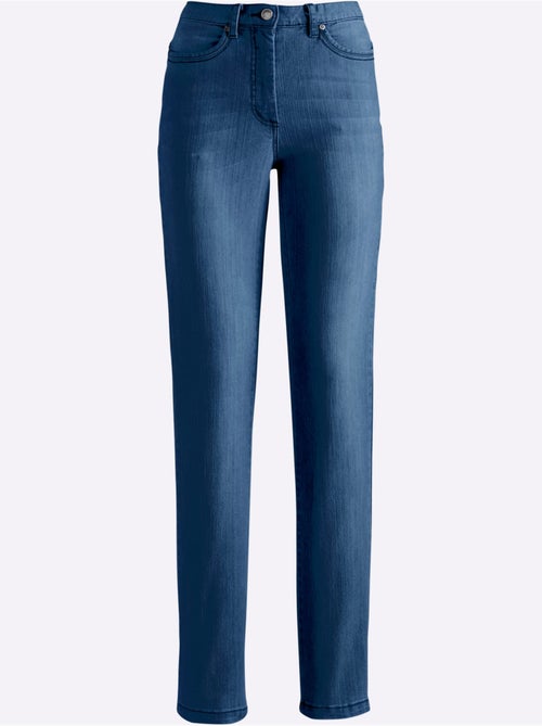 Jean 5 poches en coton avec ceinture à passants et effet délavé - taille courte - witt - Kiabi