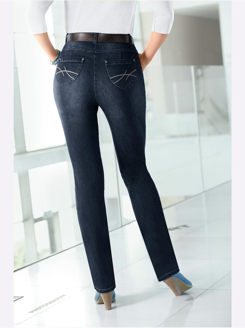 Jean 5 poches en coton avec ceinture à passants et fermeture à glissière - taille standard - witt Bleu foncé - Kiabi