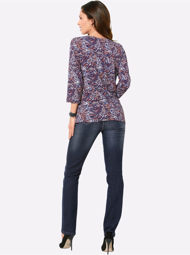 Jean 5 poches en coton avec ceinture à passants et fermeture à glissière - taille standard - witt Bleu foncé - Kiabi