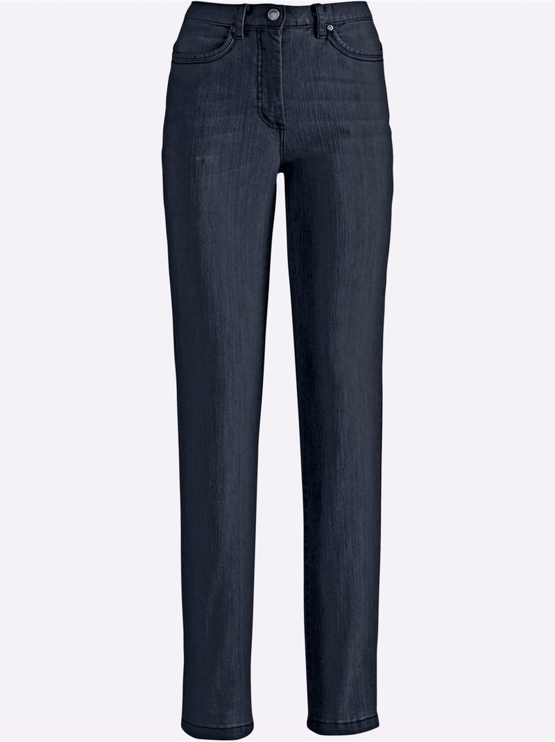 Jean 5 poches en coton avec ceinture à passants et fermeture éclair - taille extra courte - witt Bleu foncé - Kiabi