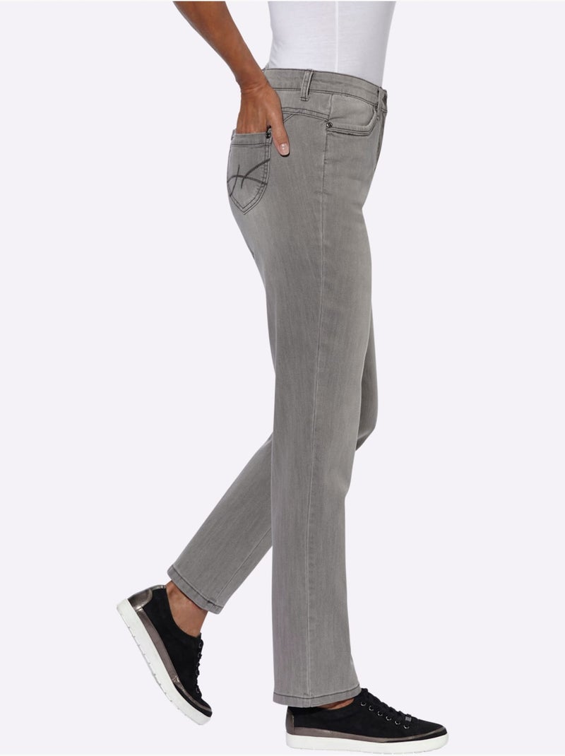 Jean 5 poches en coton avec ceinture à passants et poches brodées - taille extra courte - witt Gris - Kiabi