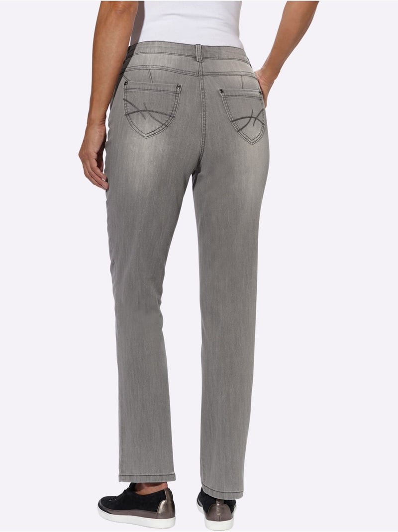 Jean 5 poches en coton avec ceinture à passants et poches brodées - taille extra courte - witt Gris - Kiabi