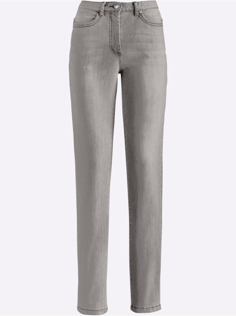 Jean 5 poches en coton avec ceinture à passants et poches brodées - taille extra courte - witt Gris - Kiabi
