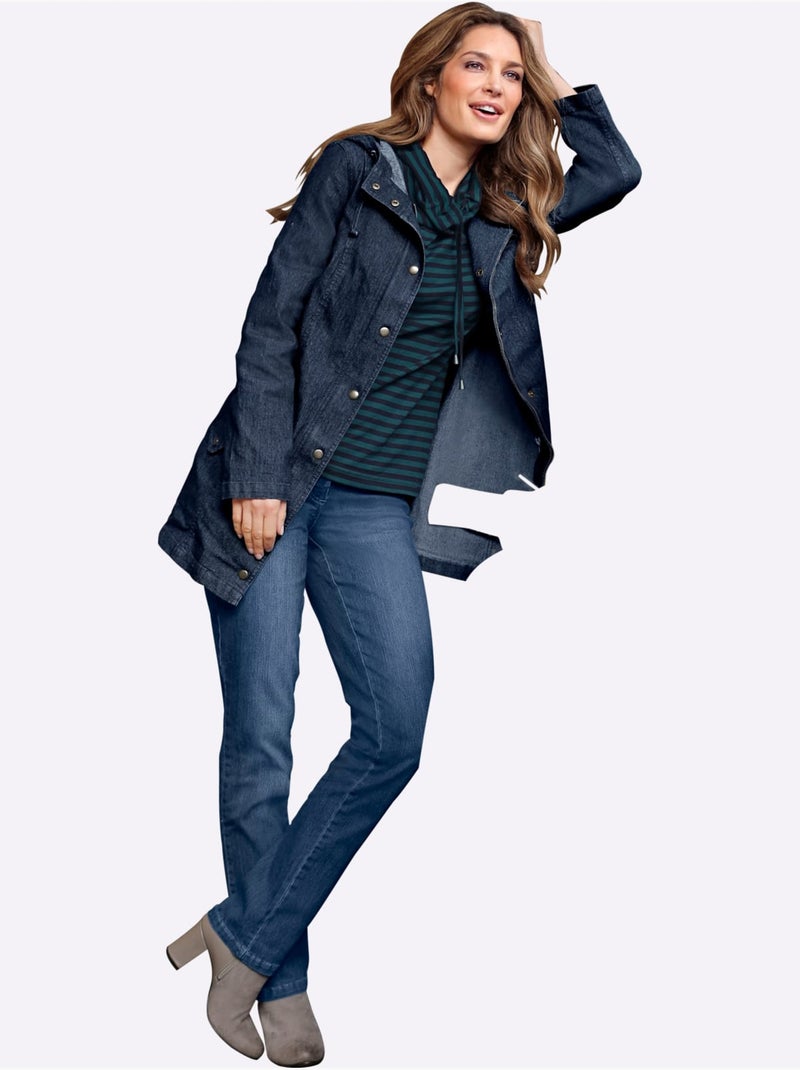 Jean 5 poches en coton extensible avec ceinture à passants - taille extra courte - witt Bleu jean - Kiabi