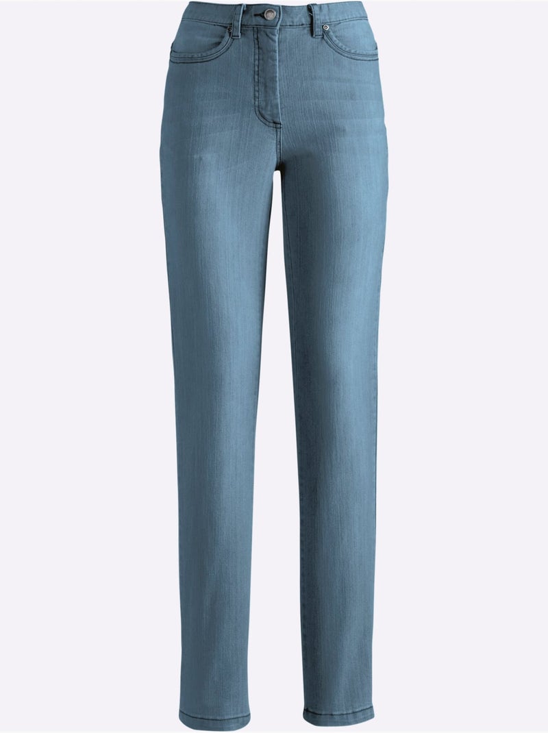 Jean 5 poches extensible à ceinture avec fermeture et poches brodées - taille courte - witt Bleu Blanc - Kiabi