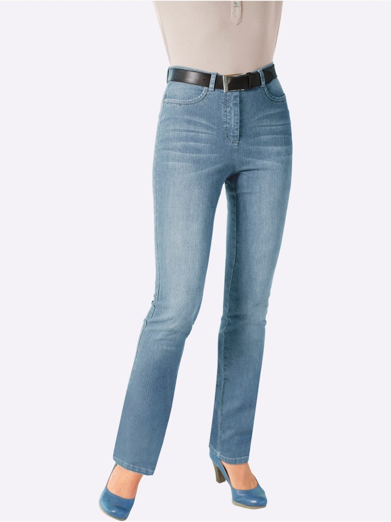 Jean 5 poches extensible à ceinture avec fermeture et poches brodées - taille courte - witt Bleu Blanc - Kiabi