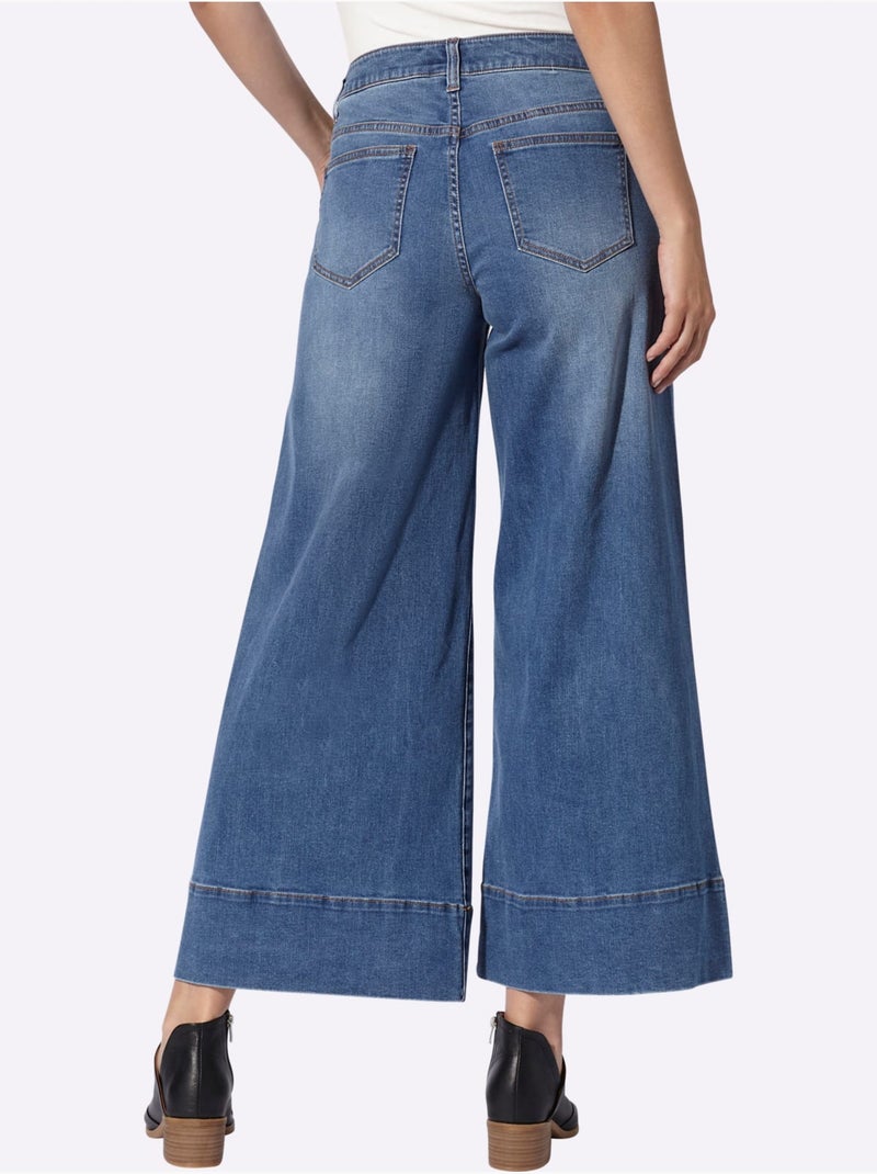 Jean 5 Poches Jambes Larges Mode - Taille Standard - Helline Bleu Blanc - Kiabi