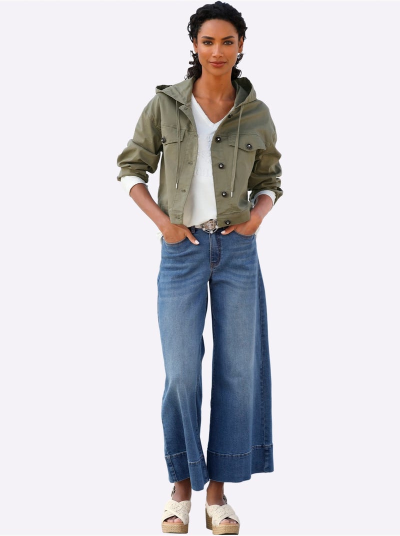 Jean 5 Poches Jambes Larges Mode - Taille Standard - Helline Bleu Blanc - Kiabi