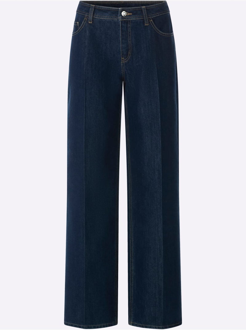 Jean 5 poches jambes larges mode - taille standard - helline Bleu foncé - Kiabi