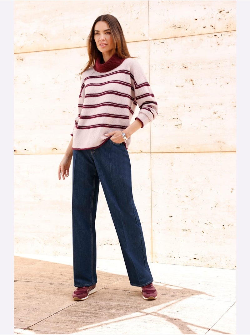 Jean 5 poches jambes larges mode - taille standard - helline Bleu foncé - Kiabi