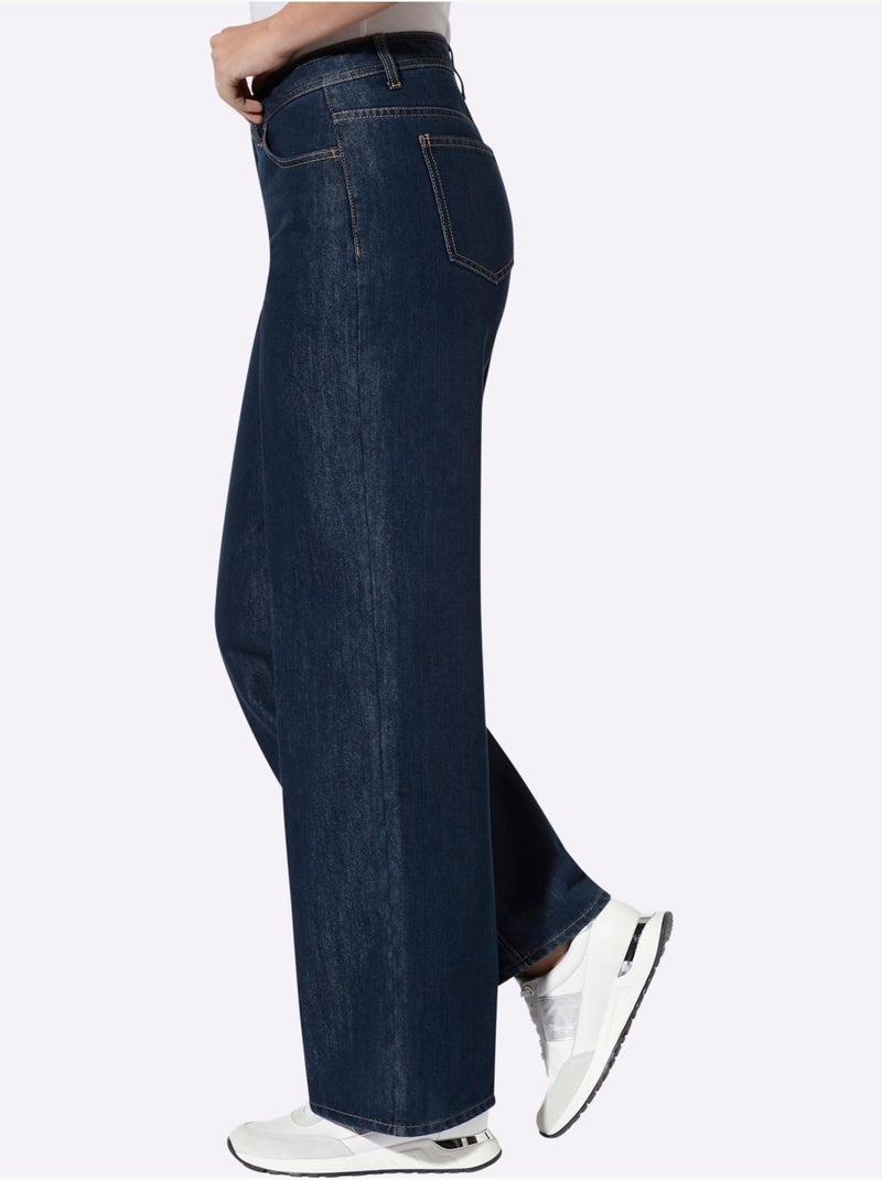 Jean 5 poches jambes larges mode - taille standard - helline Bleu foncé - Kiabi