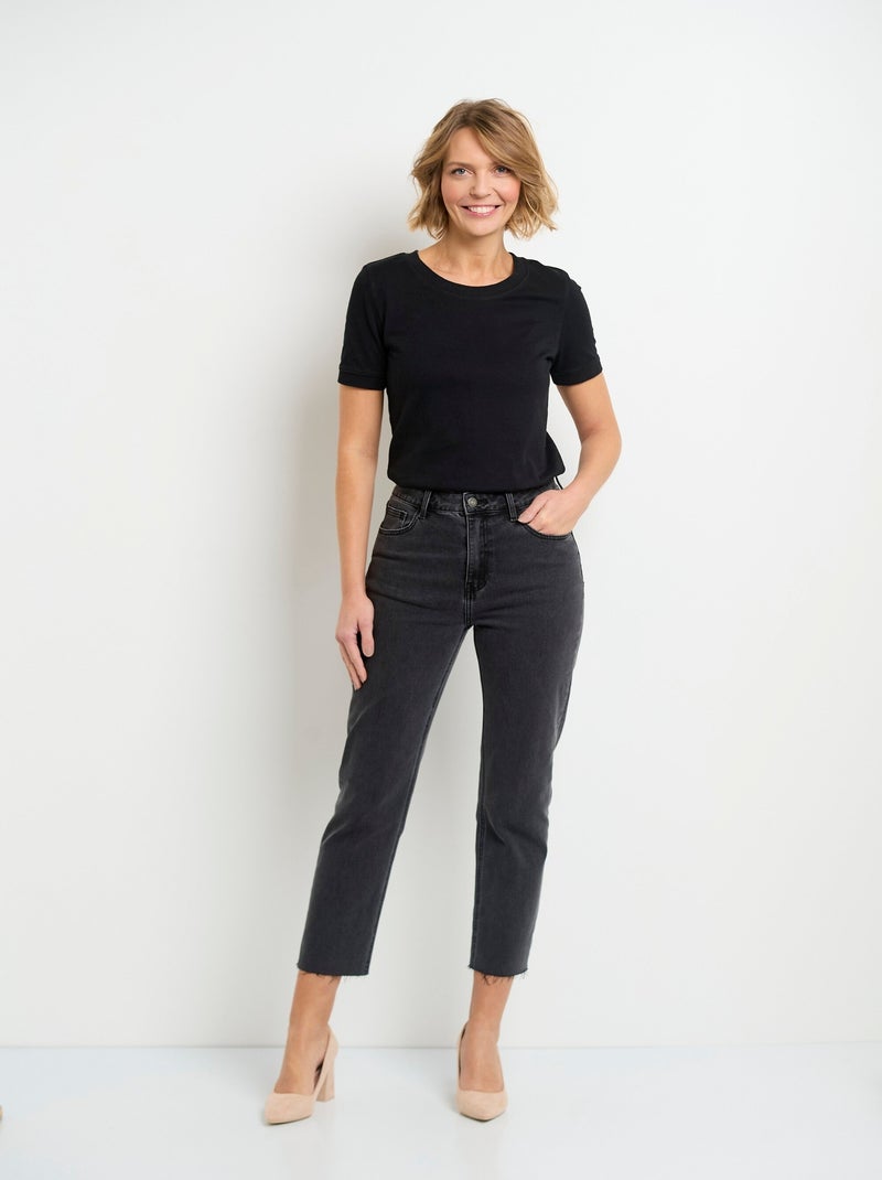 Jean 5 poches longueur 7/8e, bas effiloché Gris - Kiabi