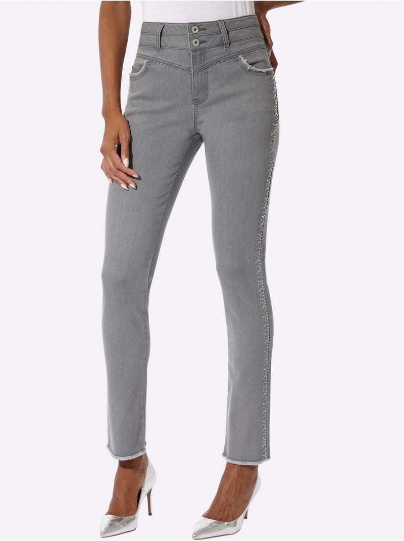 Jean 5 poches mélange coton et lyocell de qualité - taille standard - helline Gris Bleu - Kiabi