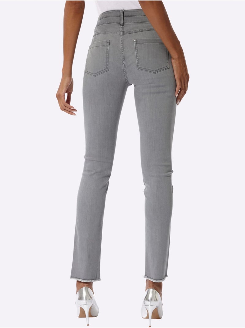 Jean 5 poches mélange coton et lyocell de qualité - taille standard - helline Gris Bleu - Kiabi