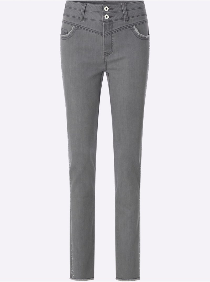 Jean 5 poches mélange coton et lyocell de qualité - taille standard - helline Gris Bleu - Kiabi