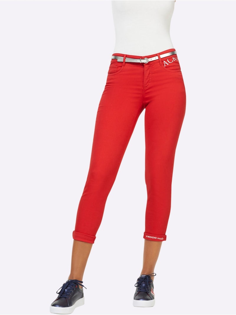 Jean 5 Poches Mélange De Cotons Agréable à Porter - Taille Standard - helline Rouge - Kiabi