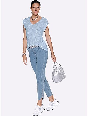Jean 5 Poches Mélange De Lyocell Et De Viscose De Qualité - Taille Courte - Helline