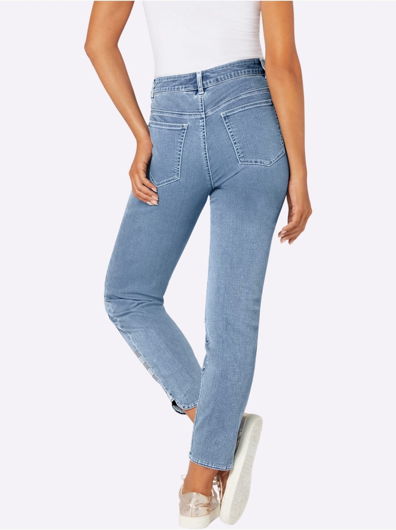 Jean 5 Poches Mélange De Lyocell Et De Viscose De Qualité - Taille Courte - Helline Bleu Blanc - Kiabi
