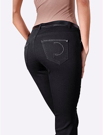 Jean 5 Poches Poches Avec Broderie Et Pierres Fantaisie - Taille Courte - Helline