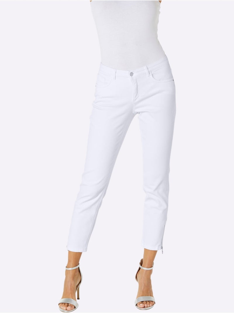 Jean 5 Poches Poches Avec Broderie Et Pierres Fantaisie - Taille Standard - Helline Blanc - Kiabi