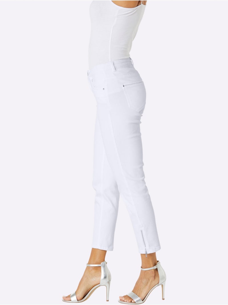 Jean 5 Poches Poches Avec Broderie Et Pierres Fantaisie - Taille Standard - Helline Blanc - Kiabi
