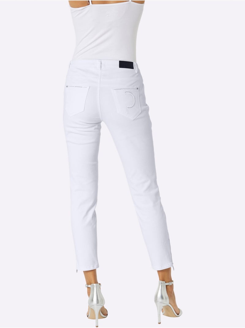 Jean 5 Poches Poches Avec Broderie Et Pierres Fantaisie - Taille Standard - Helline Blanc - Kiabi