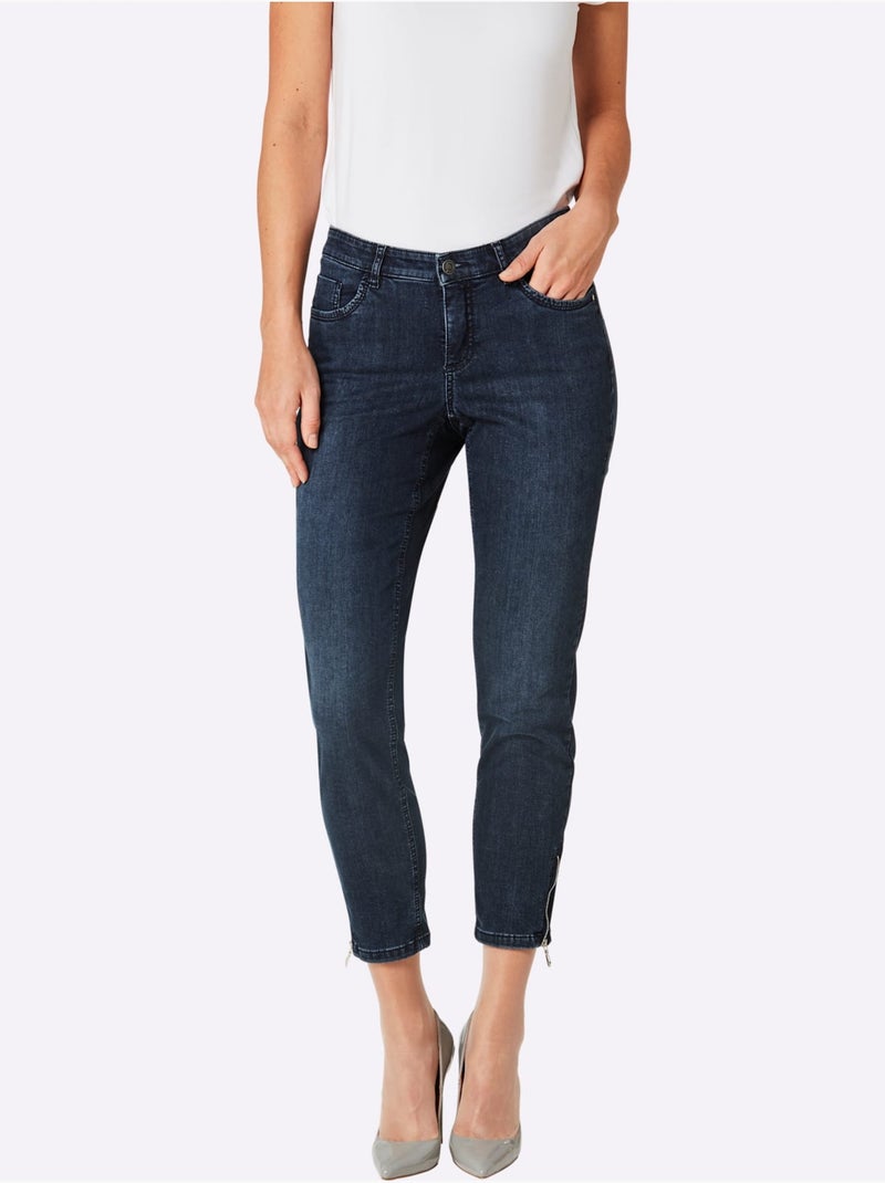 Jean 5 Poches Poches Avec Broderie Et Pierres Fantaisie - Taille Standard - Helline Bleu foncé - Kiabi