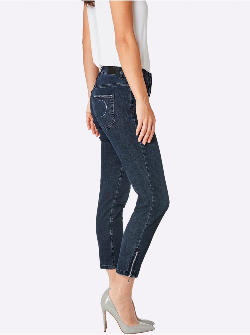 Jean 5 Poches Poches Avec Broderie Et Pierres Fantaisie - Taille Standard - Helline Bleu foncé - Kiabi