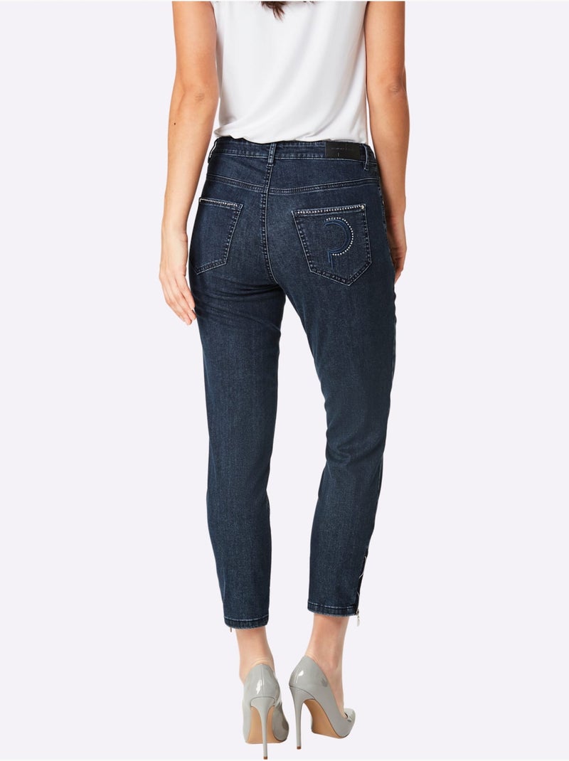 Jean 5 Poches Poches Avec Broderie Et Pierres Fantaisie - Taille Standard - Helline Bleu foncé - Kiabi