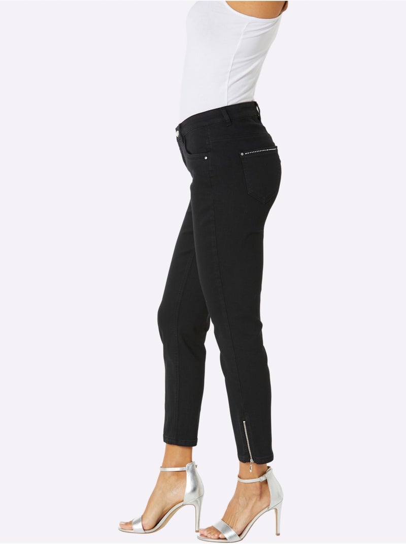 Jean 5 Poches Poches Avec Broderie Et Pierres Fantaisie - Taille Standard - Helline Noir - Kiabi