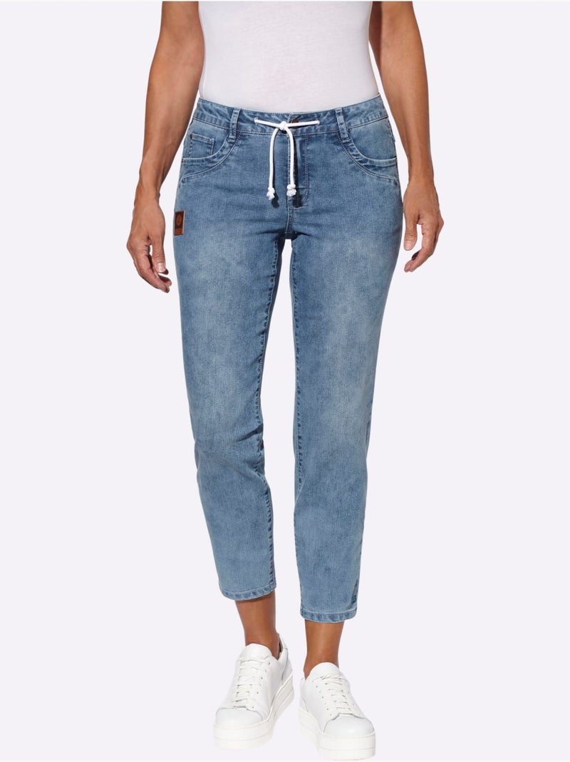 Jean 5 poches qualité coton - taille courte - witt Bleu Blanc - Kiabi