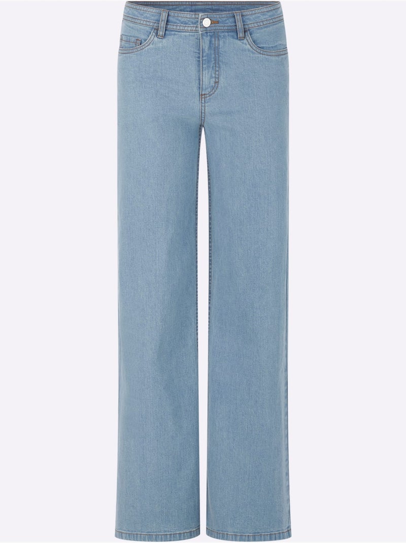 Jean 5 poches qualité coton extensible indéformable - taille courte - witt Bleu Blanc - Kiabi