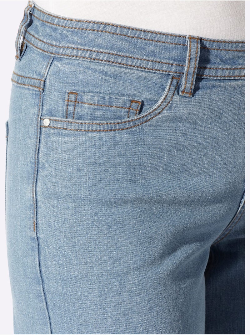 Jean 5 poches qualité coton extensible indéformable - taille courte - witt Bleu Blanc - Kiabi