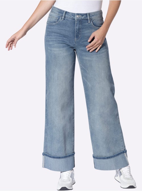 Jean 5 poches revers des jambes fixe - taille standard - helline - Kiabi